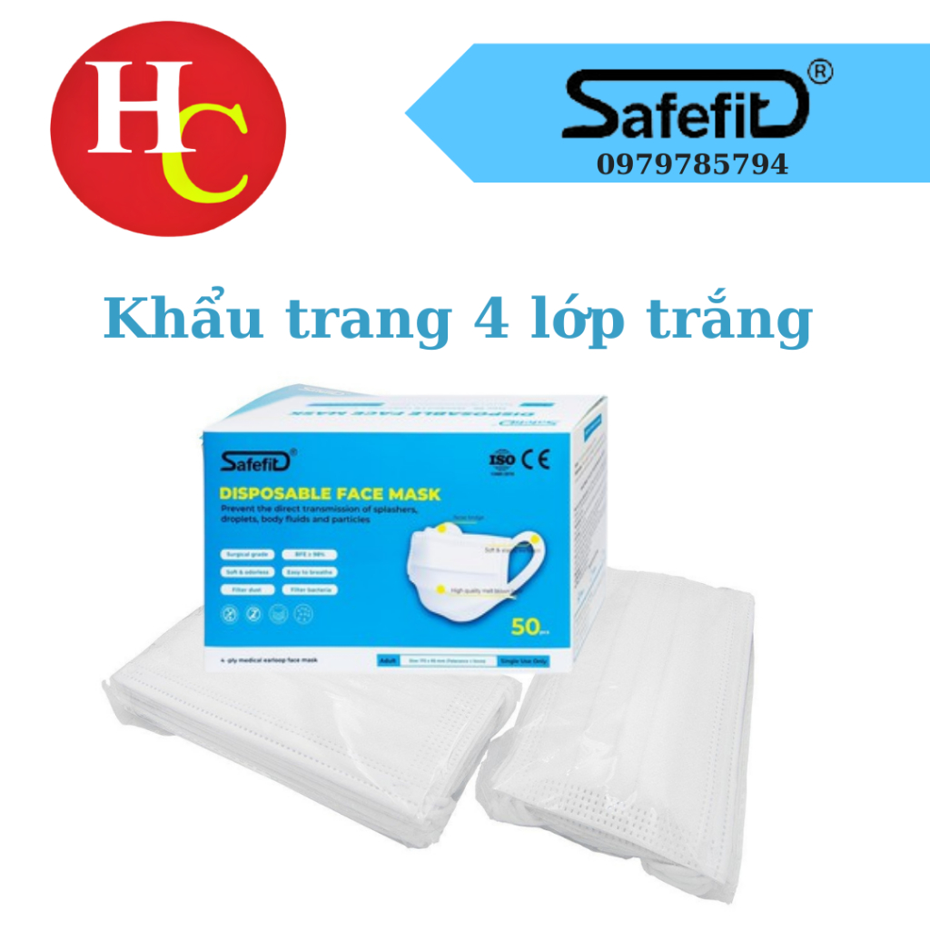 Khẩu Trang Quai Mềm SAFEFIT 4 lớp  Hộp 50 cái