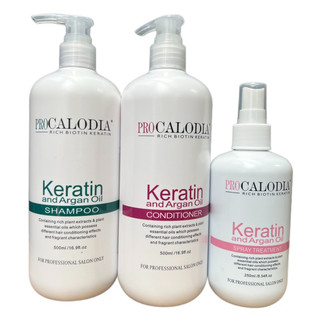 Gội xả và xịt dưỡng tóc Keratin Pro Calodia 500mlx2/250ml