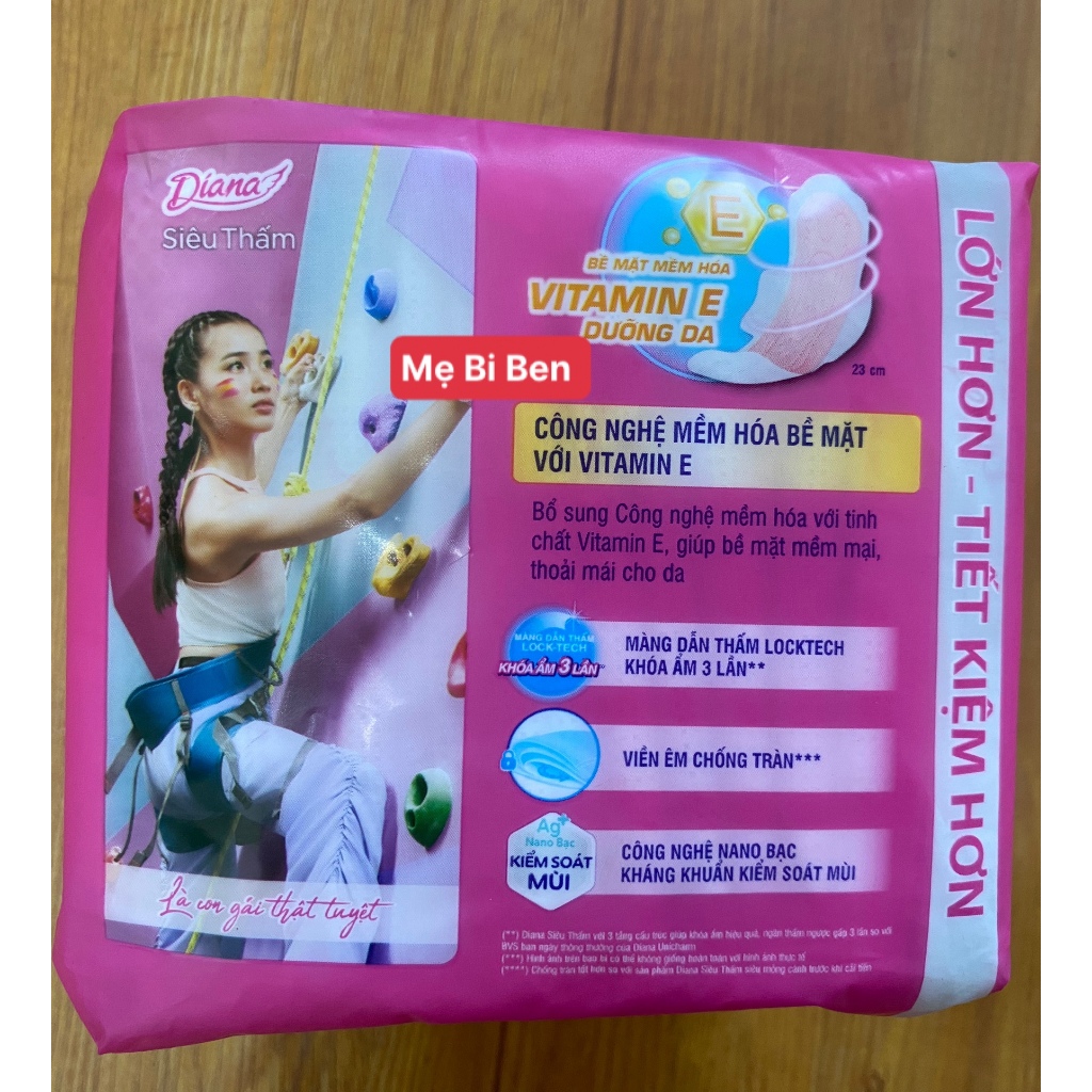 Lốc 4 gói BVS Diana Siêu Thấm Siêu Mỏng Cánh Gói 20 Miếng mặt lưới 23cm - chính hãng