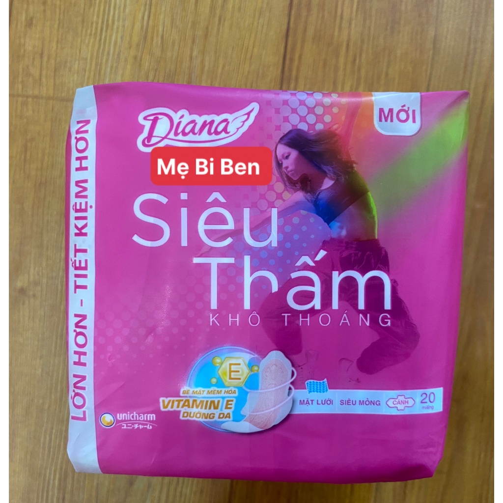 Lốc 4 gói BVS Diana Siêu Thấm Siêu Mỏng Cánh Gói 20 Miếng mặt lưới 23cm - chính hãng