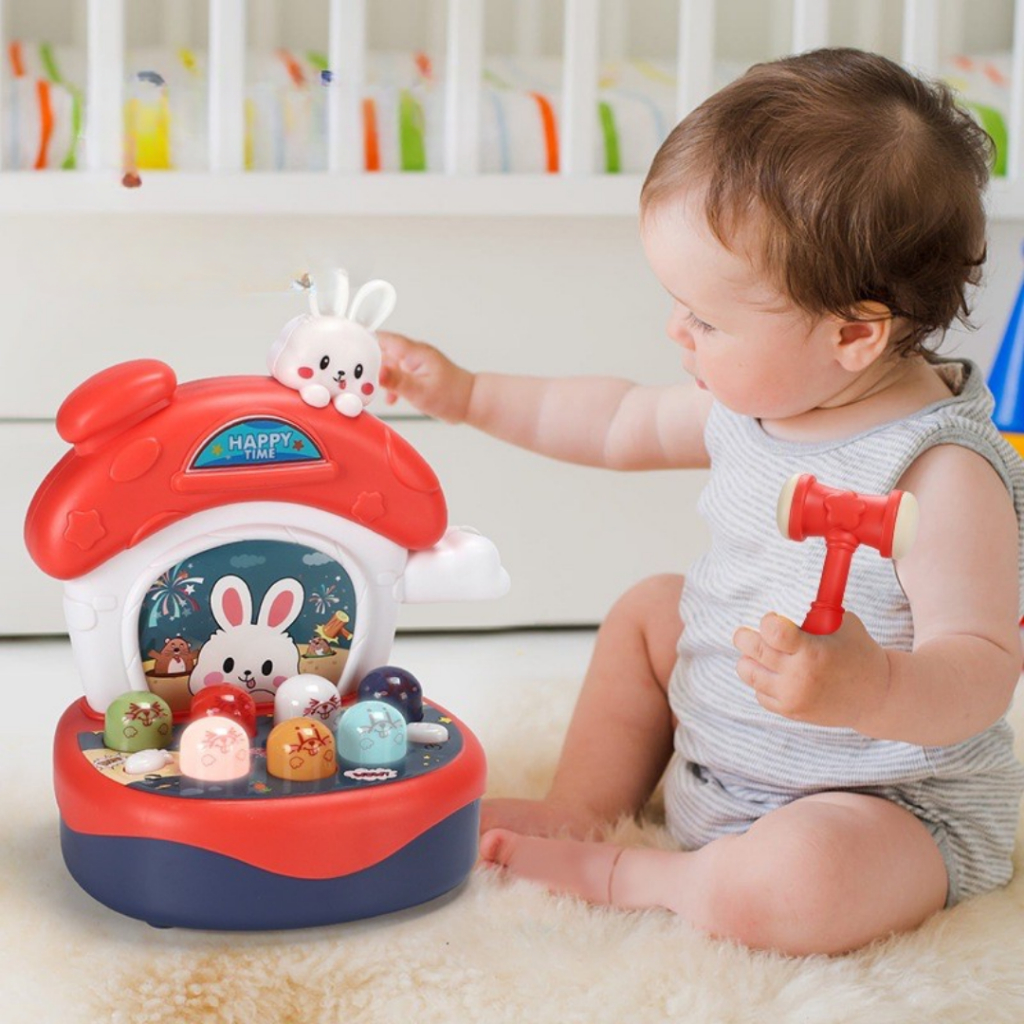 Đồ chơi đập chuột nhà thỏ đa năng, đồ chơi có nhạc, đèn cho bé