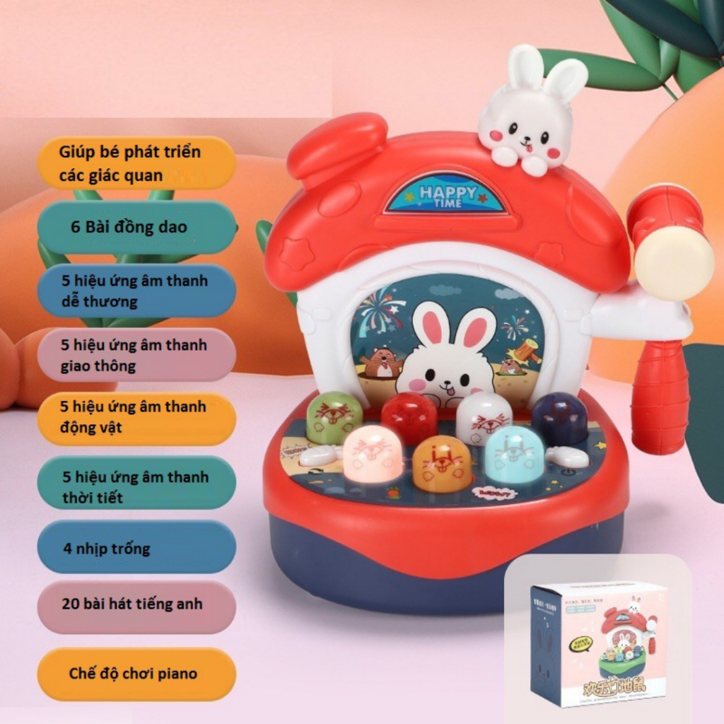 Đồ chơi đập chuột nhà thỏ đa năng, đồ chơi có nhạc, đèn cho bé