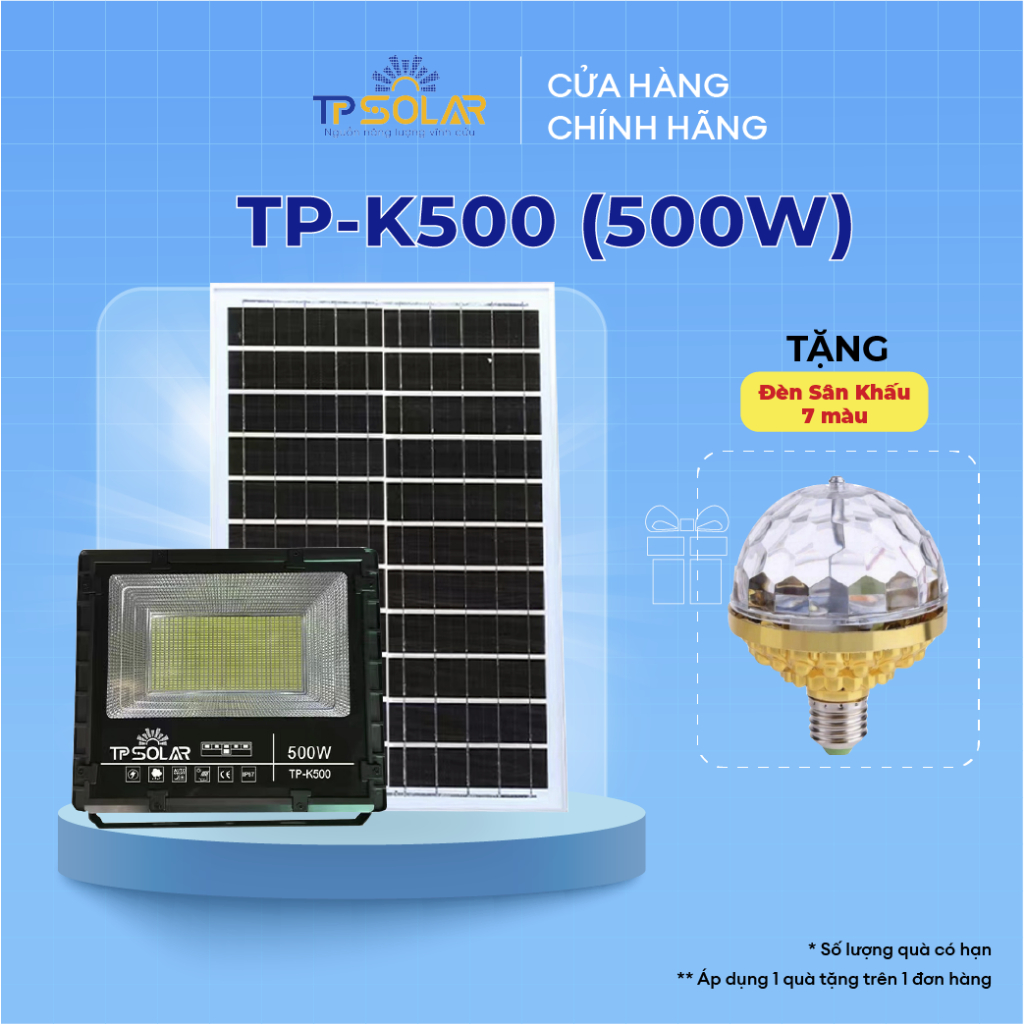 Đèn Pha Led Năng Lượng Mặt Trời TP Solar Công Suất 500W TP-K500 Công Suất Lớn, Chống Lóa, Độ Bền Cao