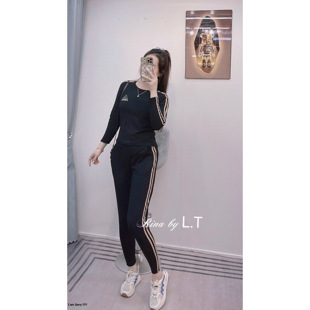 Đồ bộ nữ RINA chất cotton zip co giãn 4 chiều, quần dài tay dài thêu ngực