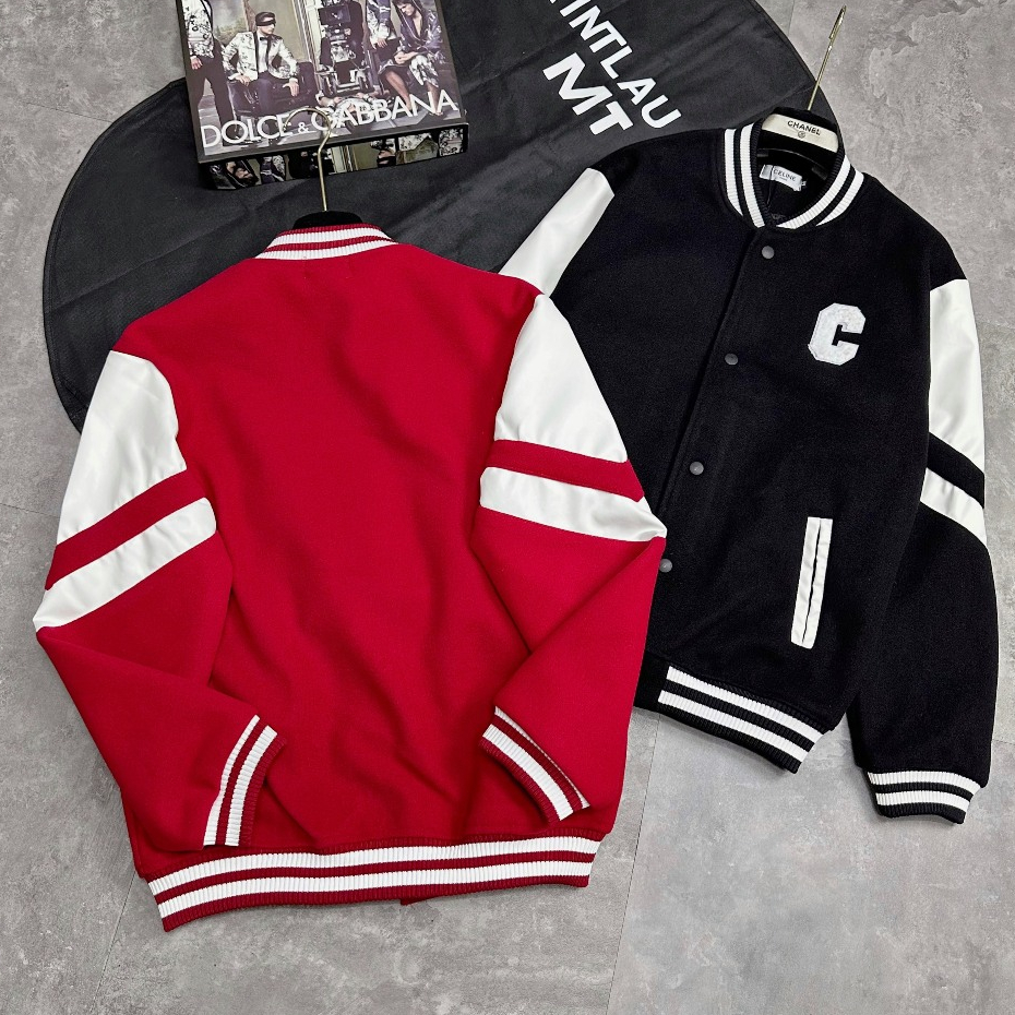 Áo Khoác Bomber Dạ Phối Da Nam Nữ Bản Tàu Siêu Cấp_Áo Dạ Bomber Cổ Bo Tàu Phối Da