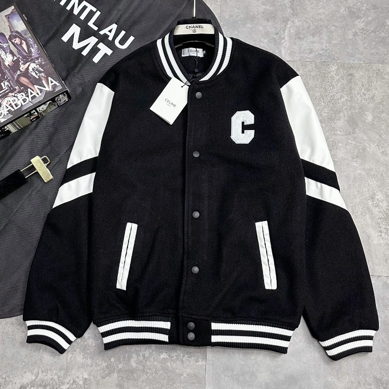 Áo Khoác Bomber Dạ Phối Da Nam Nữ Bản Tàu Siêu Cấp_Áo Dạ Bomber Cổ Bo Tàu Phối Da