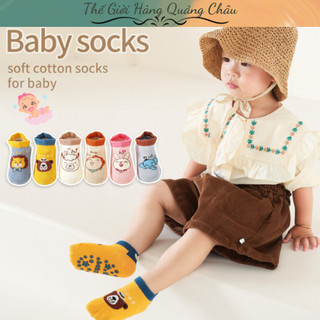 Tất chống trơn trượt cho bé 0-3 tuổi hình thú cute, vớ chống trượt bé trai bé gái