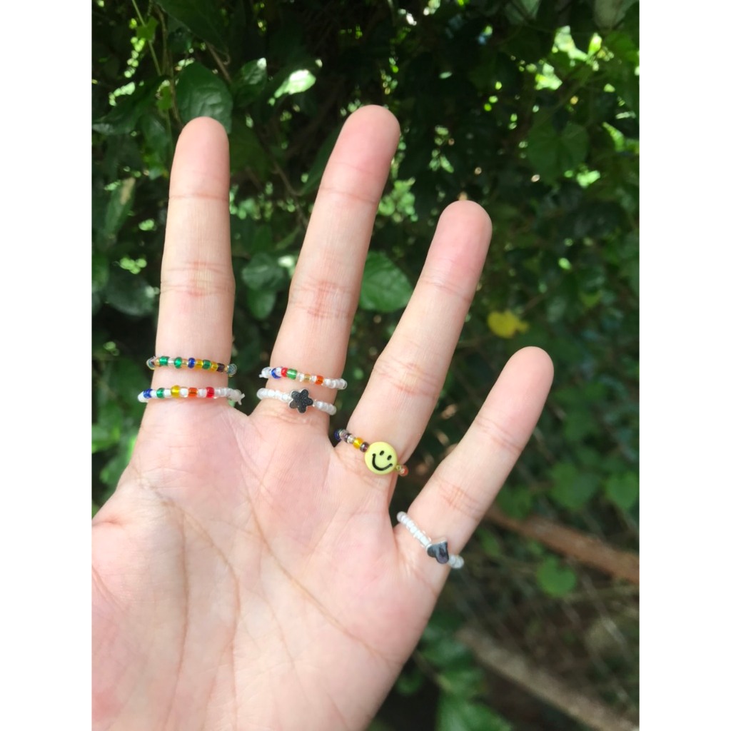 Nhẫn handmade, hạt cườm, nhiều màu vui vẻ hạnh phúc