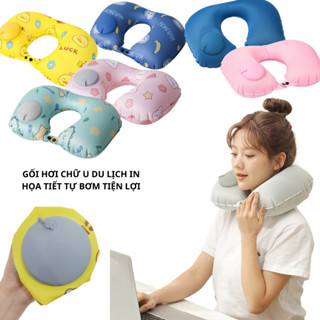  Gối hơi kê cổ chữ U du lịch gấp gọn bơm tự động tiện lợi 