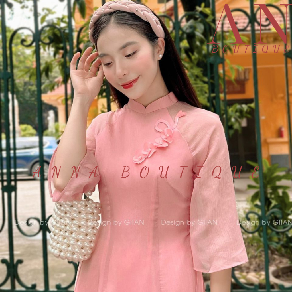 Áo dài cách tân Ý Lan , áo dài 4 tà chất liệu voan tơ mềm đính kết hoa phần bả vai MAD327 - Anna Boutique