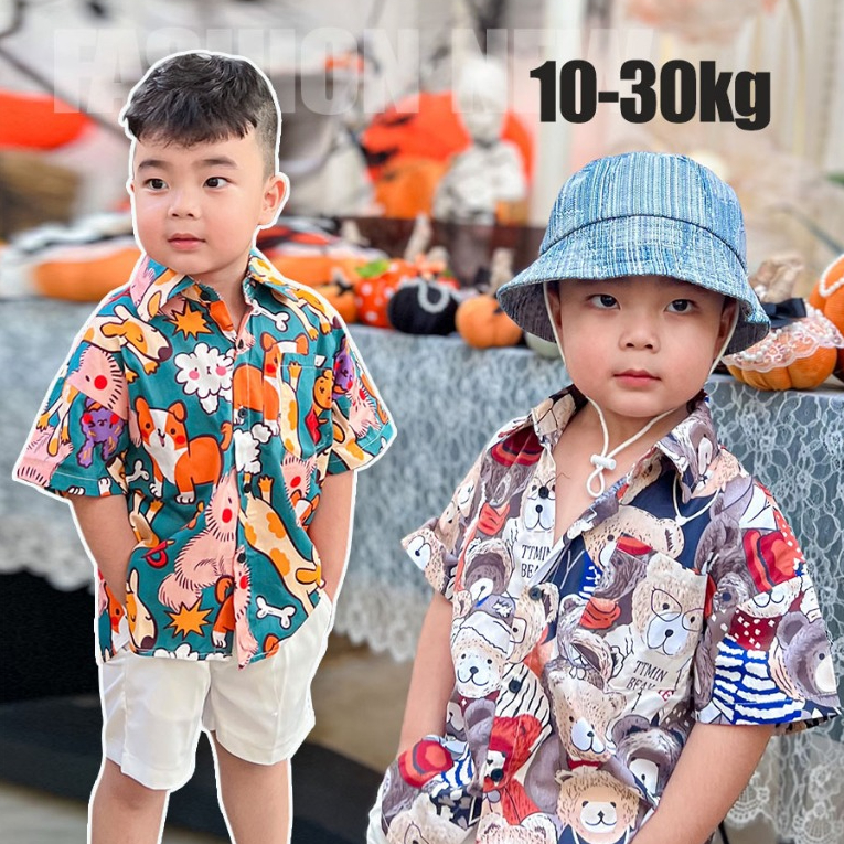 Áo Sơ Mi ngắn tay thoáng khí thời trang cho bé trai 10-29kg phong cách Hàn Quốc