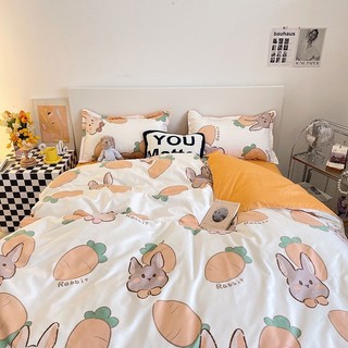 Bộ vỏ chăn ga gối cotton poly Lidaco decor phòng ngủ vintage - Thỏ carot