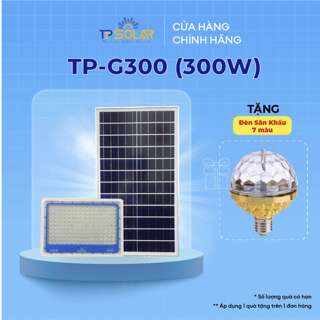 Đèn Pha Năng Lượng Mặt Trời Led Kim Cương Chống Chói Chống Lóa TP Solar TP-G300 Công Suất 300W TPSOLAR