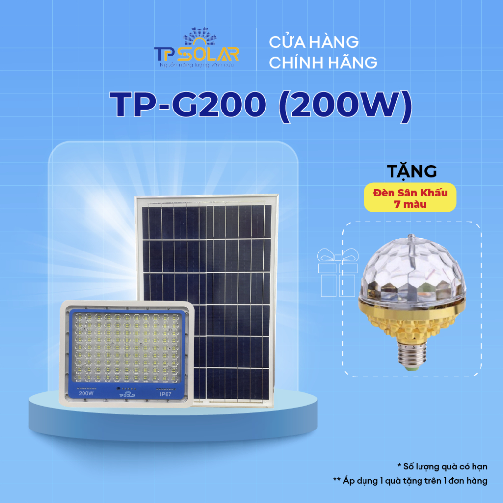 Đèn Pha Năng Lượng Mặt Trời Led Kim Cương Chống Chói Chống Lóa TP Solar TP-G200 Công Suất 200W
