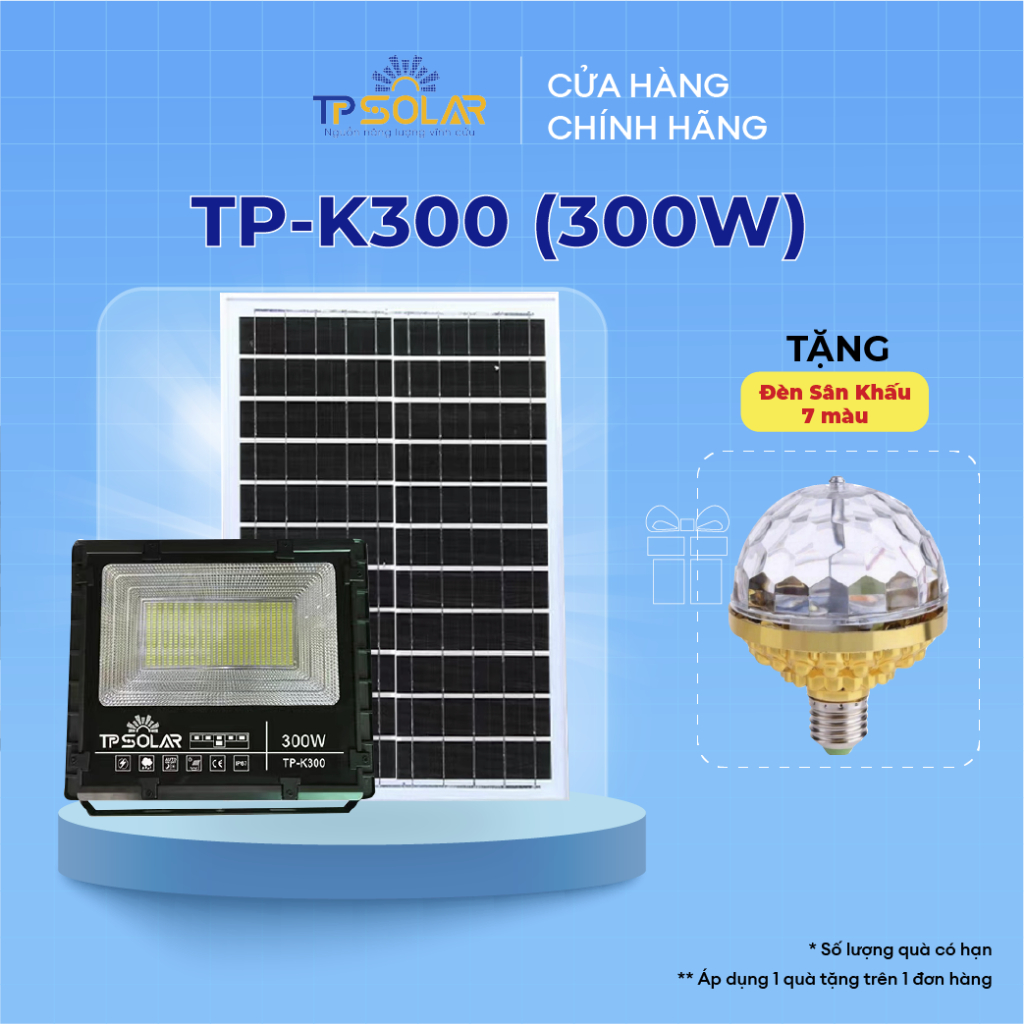 Đèn Pha Led Năng Lượng Mặt Trời TP Solar Công Suất 300W TP-K300 Độ Bền Chục Năm, Chống Nước IP67