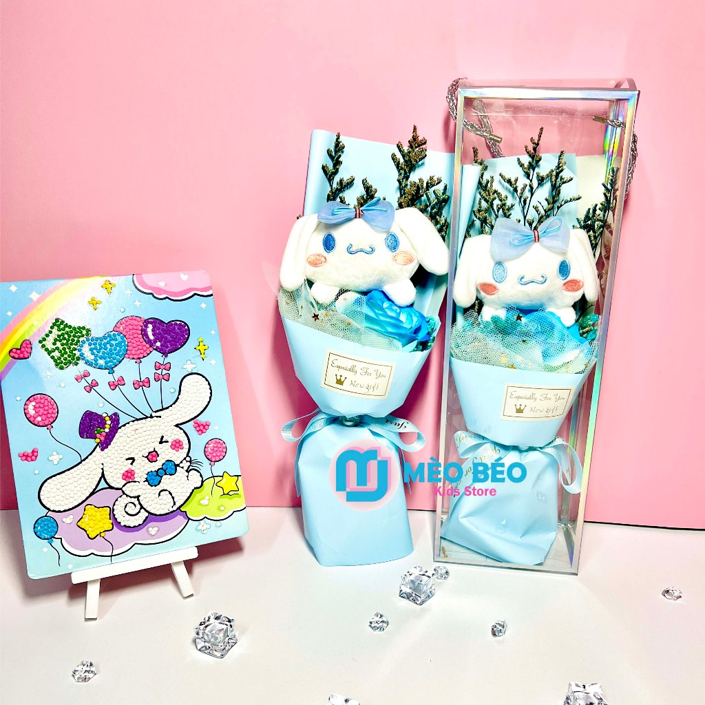 Bó hoa gấu bông hình Gấu Dâu, Kuromi, Melody, Cinamoroll, Purin làm Quà tặng - Mèo Béo Kids Store