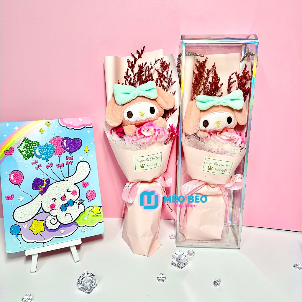 Bó hoa gấu bông hình Gấu Dâu, Kuromi, Melody, Cinamoroll, Purin làm Quà tặng - Mèo Béo Kids Store