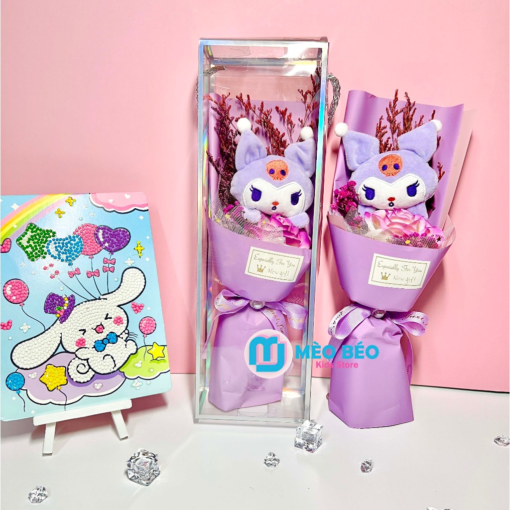 Bó hoa gấu bông hình Gấu Dâu, Kuromi, Melody, Cinamoroll, Purin làm Quà tặng - Mèo Béo Kids Store