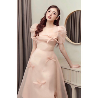 Đầm Voan MiDi Hạt Đính Cườm Thiết Kế Phong Cách Tiểu Thư
