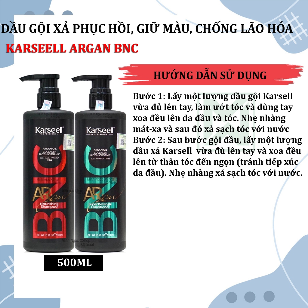 Dầu gội xả phục hồi, giữ màu, chống lão hóa KARSEELL ARGAN BNC 500ML