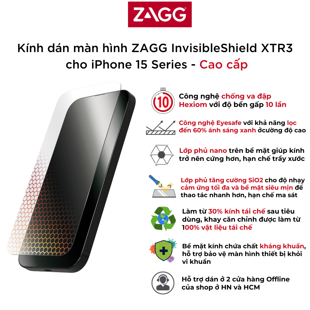 Kính dán màn hình iPhone 15 Series - ZAGG Plus Edge - 100112432 - Hàng Chính Hãng