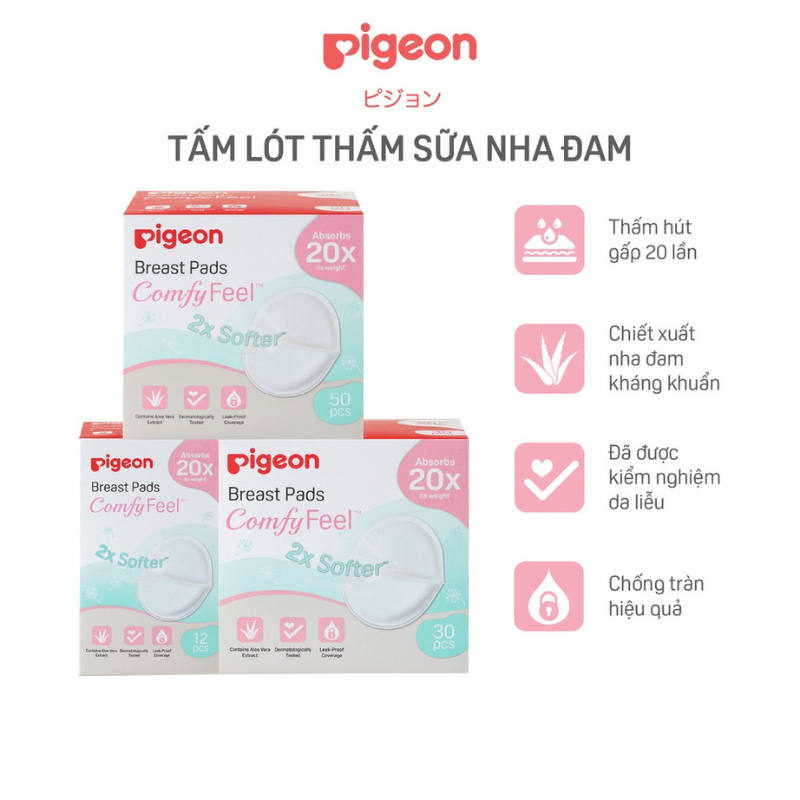 Miếng lót thấm sữa Pigeon 12-50 miếng thiết kế 3D mỏng dạng lưới thấm hút nhanh, tấm miếng lót thấm hút sữa Bunry shop