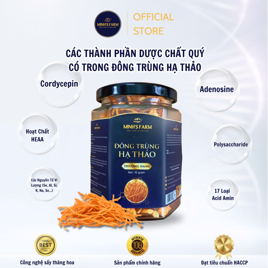 Đông Trùng Hạ Thảo Khô Sấy Thăng Hoa Minh's Farm - Hộp 10g