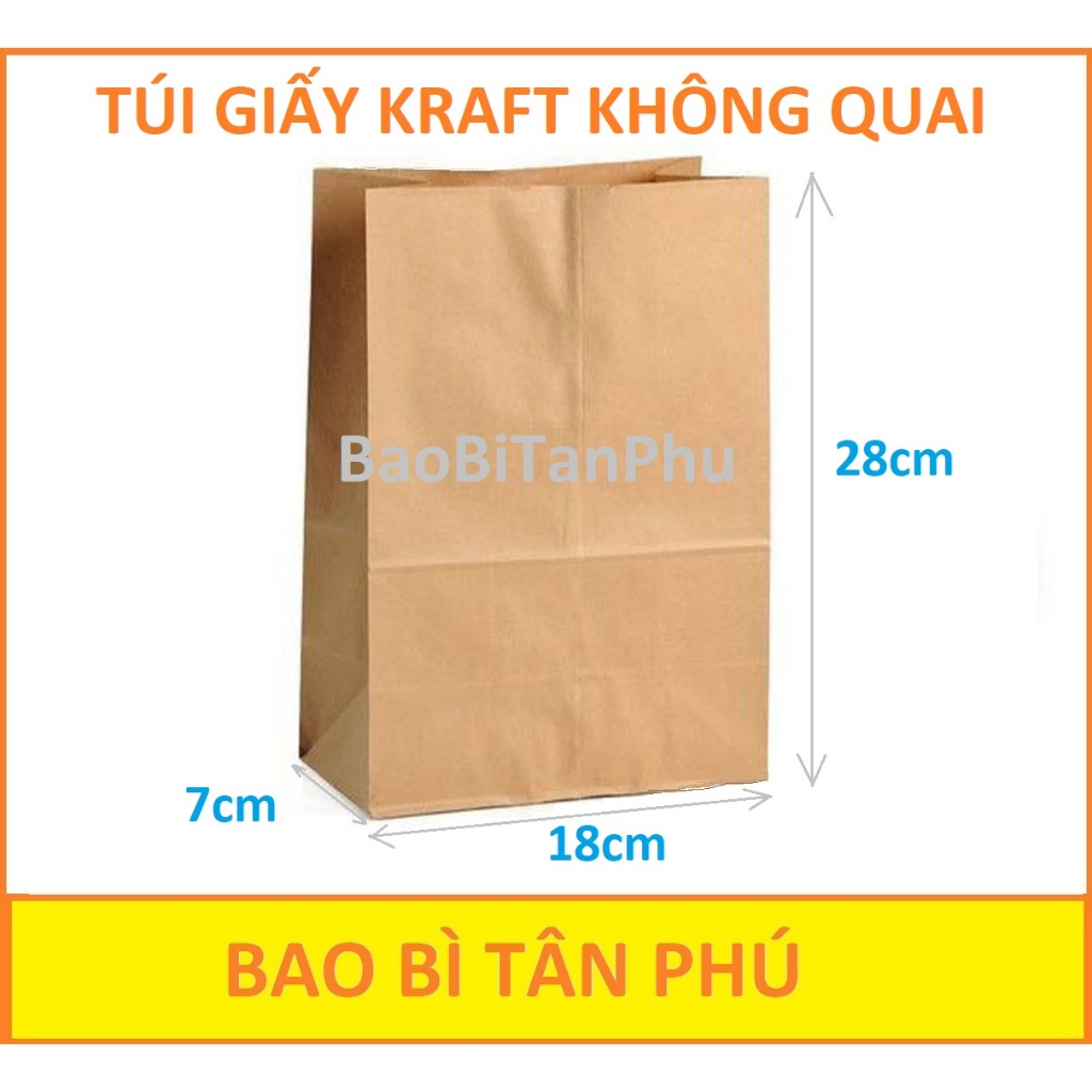 Size 18x28x7cm, Túi Kraft không quai đựng bánh mì, túi giấy đựng quà, túi đựng khoai tây chiên, Túi giấy đựng gà rán