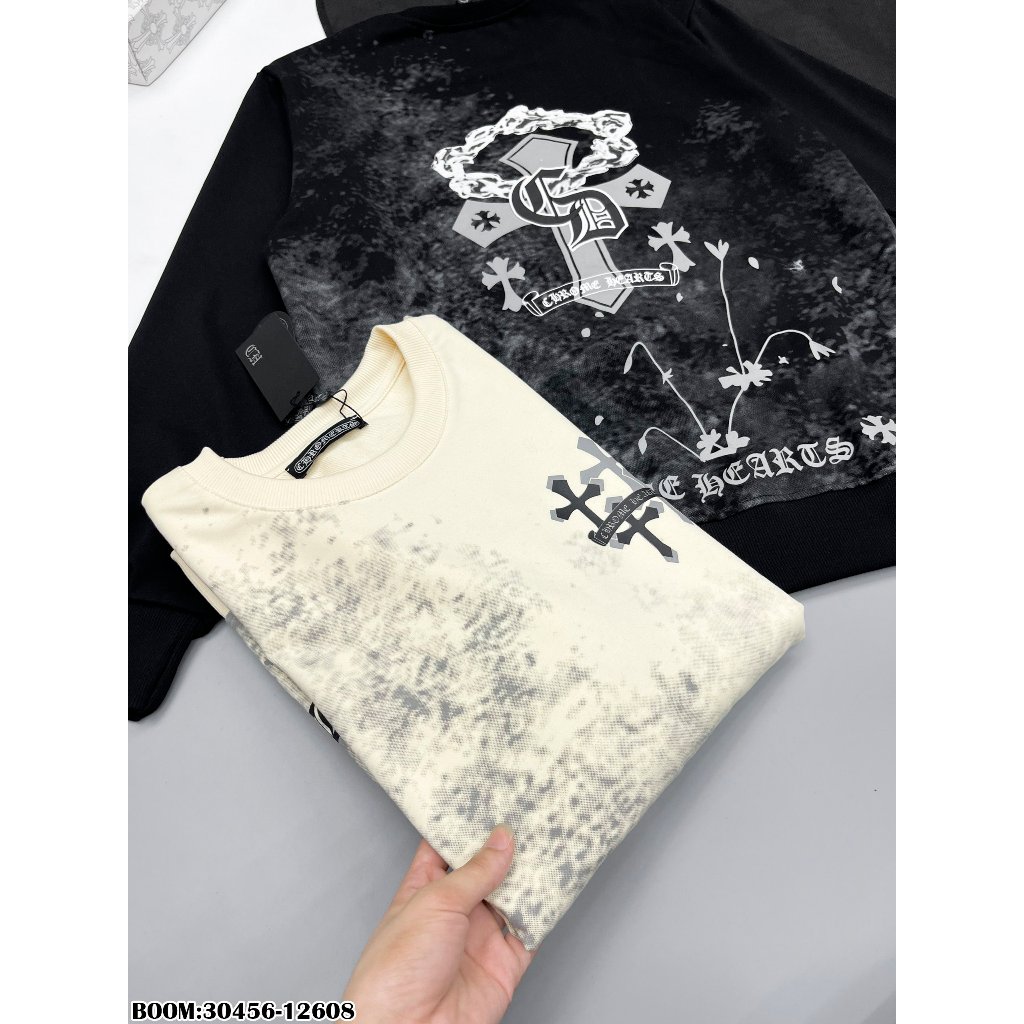 🔥Hot🔥Áo nỉ Chrome Hearts họa tiết loang hot trend Nam nữ Thu Đông 2023