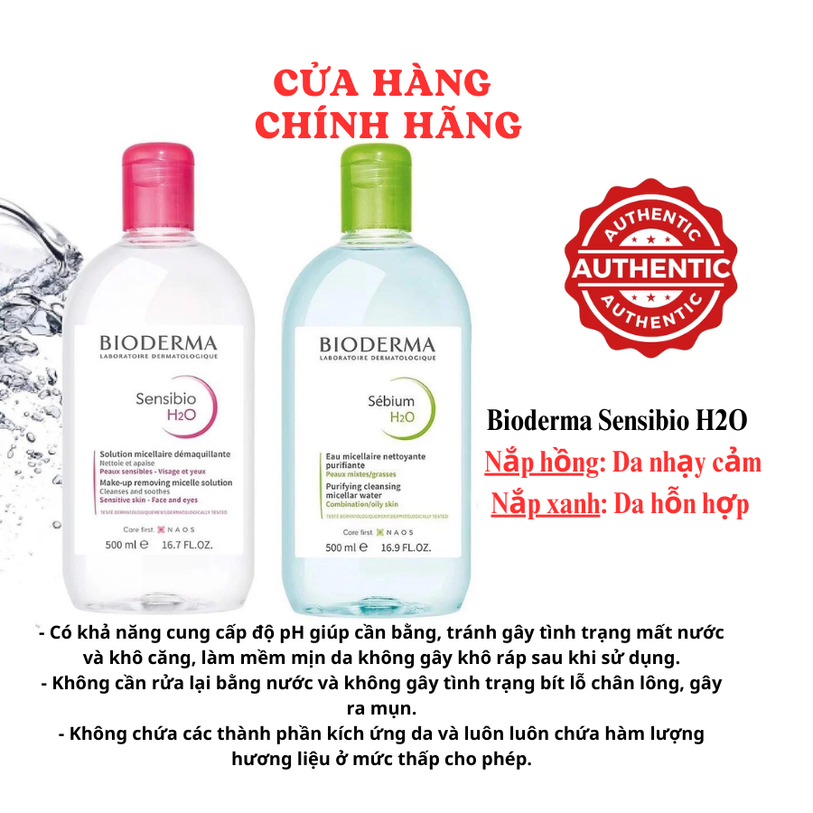 Nước Tẩy Trang Bioderma 500ml Chính Hãng Dành Cho Da Dầu và Da Nhạy Cảm