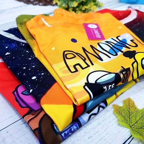 Đồ bộ bé trai thun lạnh mềm mịn, co giãn tốt 3D cộc tay hình Among Us cho bé trai size đại 10-50kg