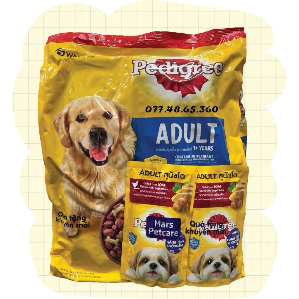 Thức ăn hạt Pedigree cho chó trưởng thành 3kg + chó con 2.7kg ___