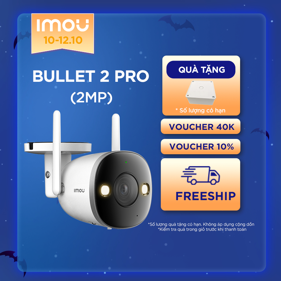 [Mã ELIM10 giảm 10% đơn 800K] Camera Wifi ngoài trời Imou Bullet 2 pro (2MP) I IPC-F26FEP I Tích hợp đèn còi