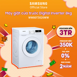 [Voucher ELSSDA10 giảm 10% Đơn từ 1TR] Máy giặt Samsung cửa trước Digital Inverter 8kg WW80T3020WW Miễn phí công lắp đặt