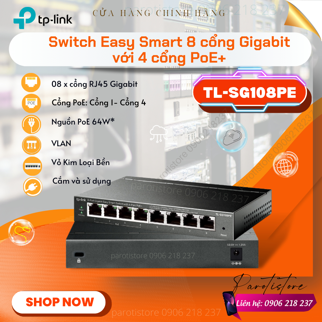 Bộ chia mạng Switch Easy Smart 8 cổng Gigabit với 4 cổng PoE+ Tp-Link TL-SG108PE _chính hãng, mới 100%