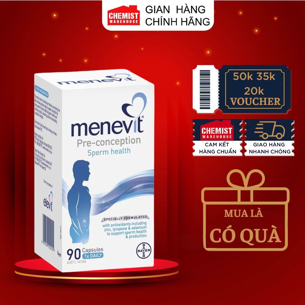 Viên Uống Menevit Úc hỗ trợ tăng chất lượng tinh trùng cho nam 90 viên Úc
