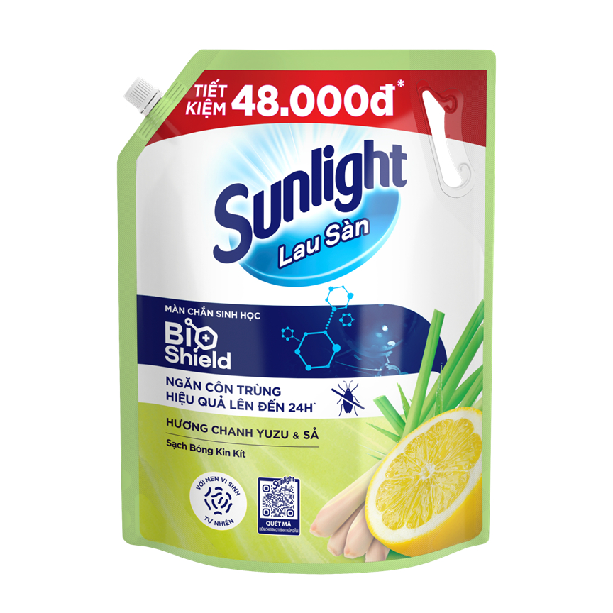 Nước lau sàn Sunlight BIOSHIELD Ngăn côn trùng hiệu quả | Túi 3,4 KG | Chanh Yuzu & Sả | Quế & Cam Bergamot