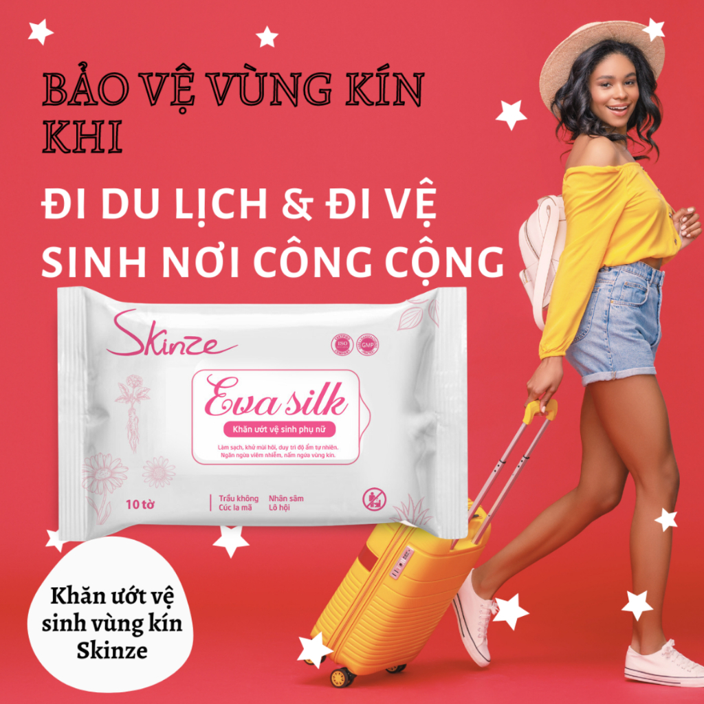 Combo Khăn ướt vệ sinh phụ nữ Skinze khăn ướt phụ khoa tinh chất trầu