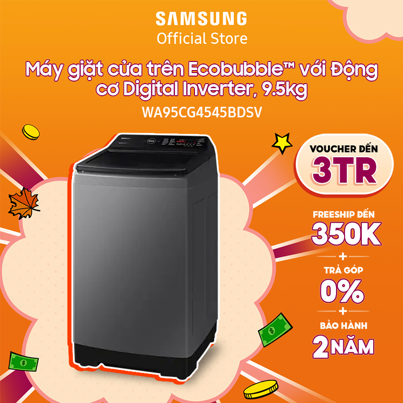 [Voucher ELSSDA10 giảm 10% Đơn từ 1TR] Máy giặt Samsung cửa trên Ecobubble Digital Inverter 9.5kg WA95CG4545BDSV