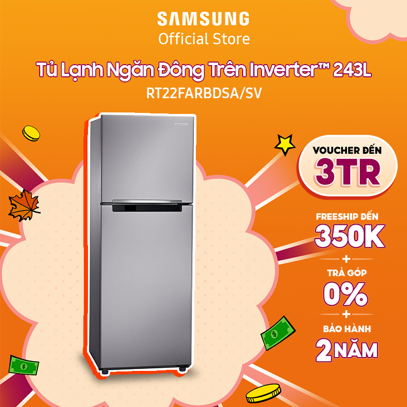 [Voucher ELSSDA10 giảm 10% Đơn từ 1TR] Tủ Lạnh Samsung Ngăn Đông Trên với Digital Inverter™, 236L (RT22FARBDSA/SV)