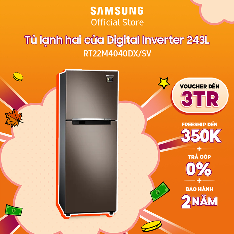 [Voucher ELSSDA10 giảm 10% Đơn từ 1TR] Tủ lạnh hai cửa Samsung Digital Inverter 236L RT22M4040DX - Miễn phí lắp đặt