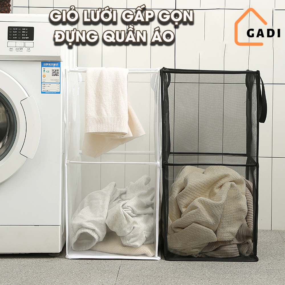 Giỏ lưới gấp gọn đựng quần áo, túi lưới đựng quần áo chất liệu sợi polyester thoáng khí, tiết kiệm không gian