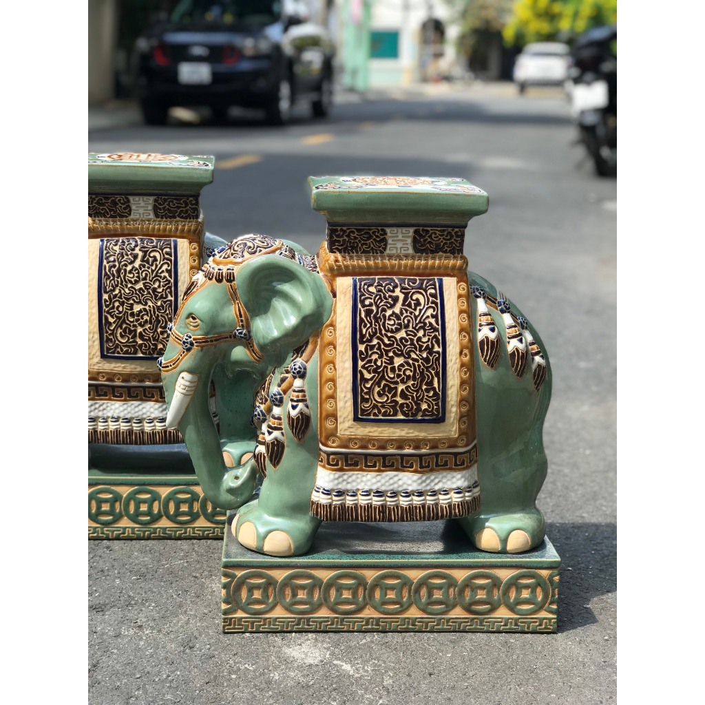 ĐÔN VOI GỐM SỨ THỦ CÔNG TRANG TRÍ DECOR KÊ CHẬU HỌA TIẾT SẮC NÉT