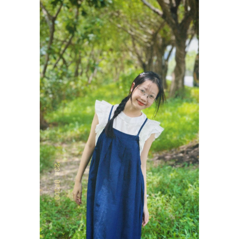 Set yếm jean kèm áo babydoll tay cánh tiên chất đẹp