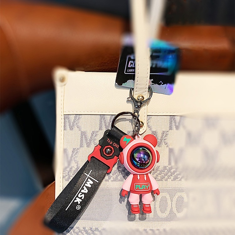 Móc chìa khóa đôi anime phi hành gia SIDOHOME màu xanh dễ thương dây cao su cho xe máy ô tô treo balo