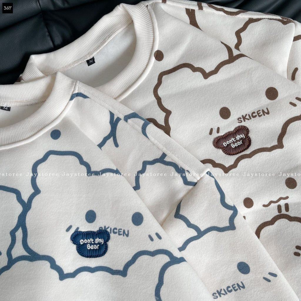 Áo Khoác Sweater nỉ bông 🧸 in hoạ tiết GẤU cute 2 Màu Kem XANH/NÂU Form Rộng Unisex Nam Nữ - JEJUL 🖤