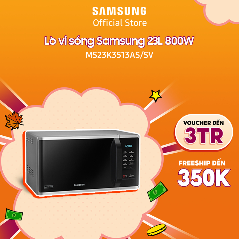 [Voucher ELSSDA10 giảm 10% Đơn từ 1TR] Lò vi sóng Samsung MS23K3513AS 23L 800W