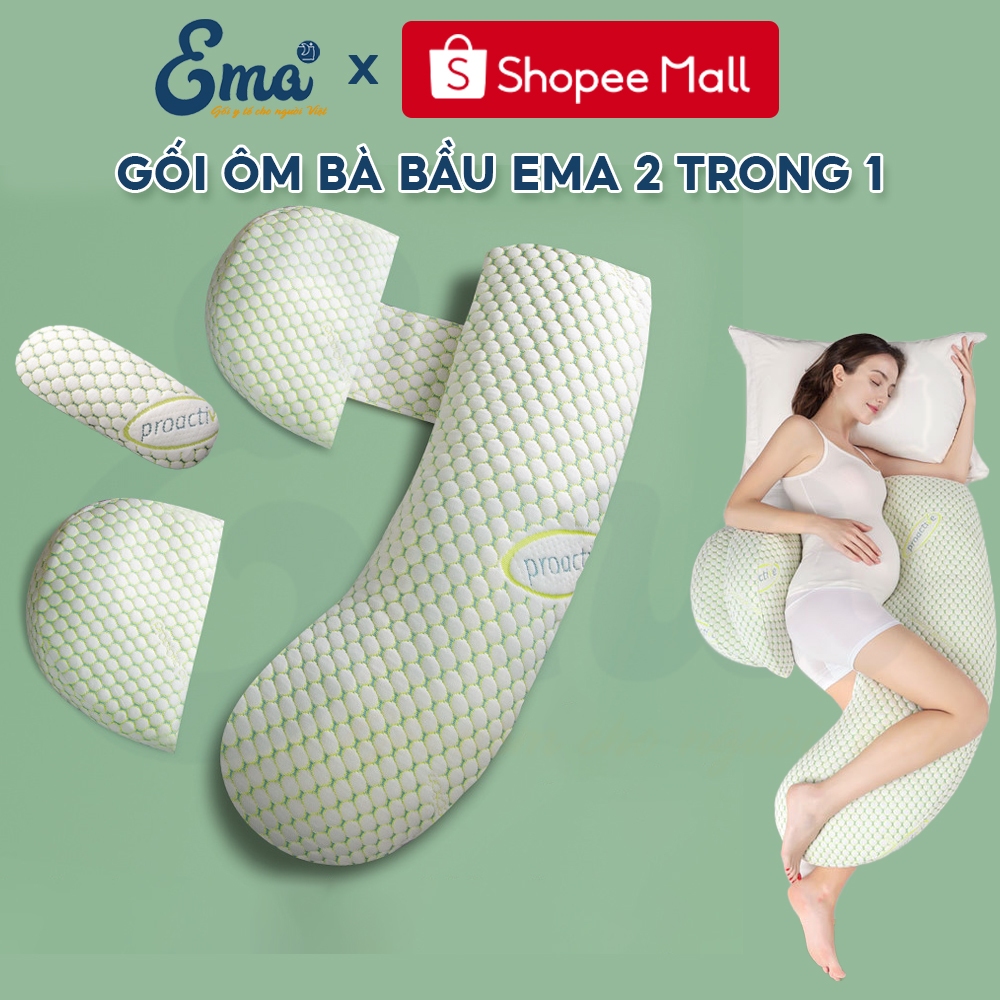 Gối ôm bà bầu EMA thiết kế 2 trong 1 kê lưng, đỡ bụng, gác chân, làm gối ôm