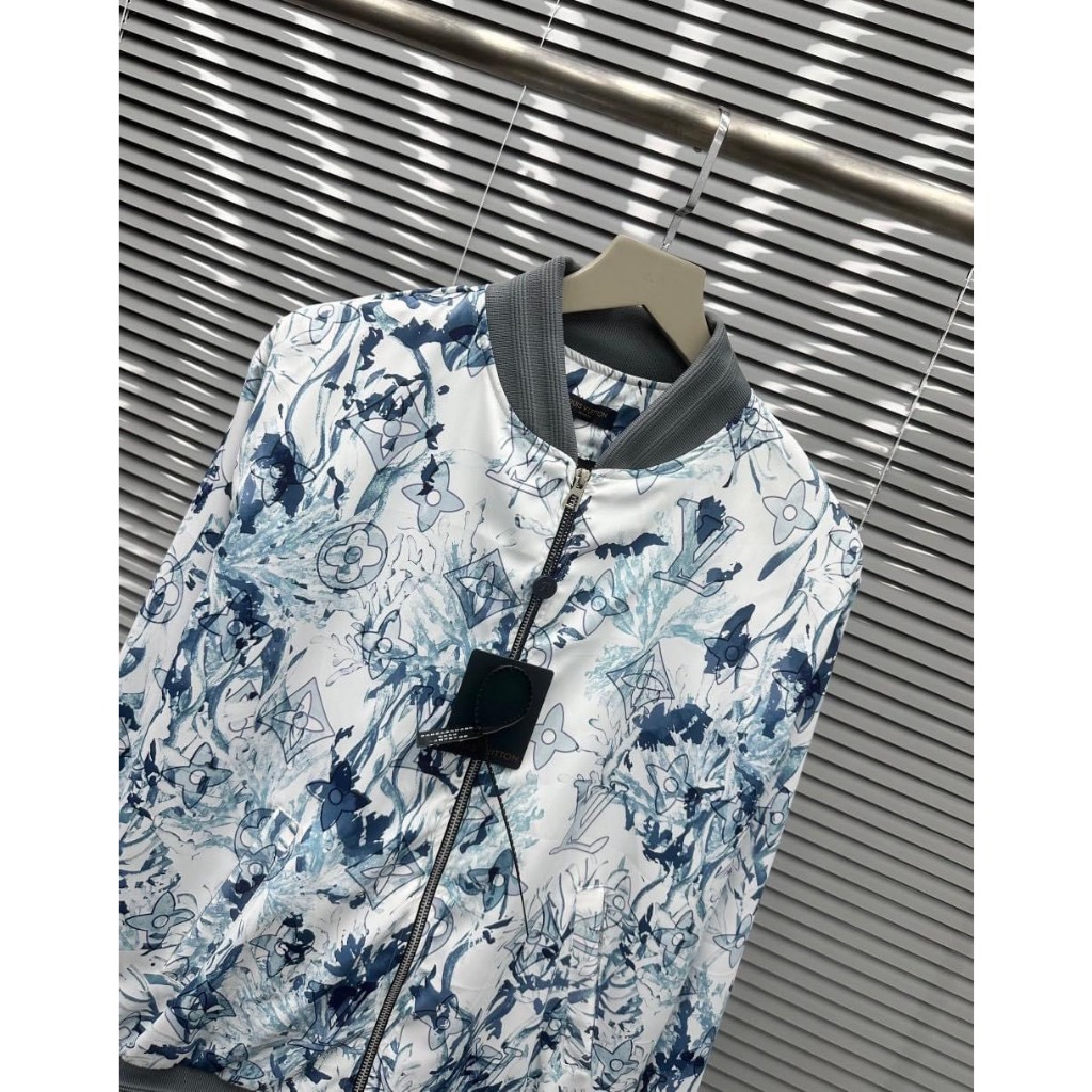 Áo Bomber Eo Vì Họa Tiết Xanh Bo Cổ Sọc Siêu Cấp