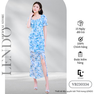 Đầm Váy Maxi Đi Biển LENDO Tay Ngắn Dáng Ôm Cổ Vuông Cúp Ngực Xẻ Nhún Chân Chất Tơ Voan Hoa VB230334